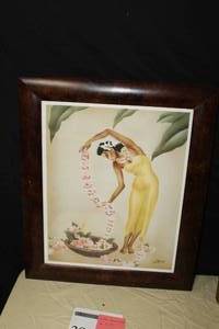 lot 390 image: Hawaiian Woman Dancing by Gill Signed Vintage Print in a Frame