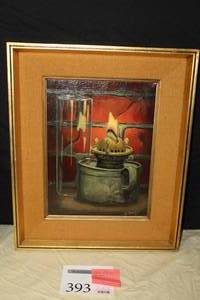 lot 393 image: Oil Lamp by H. Stevens circa 1971 Signed Original Oil On Canvas in a FrameSingle Matte