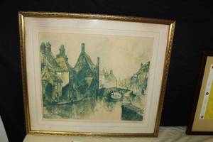 lot 403 image: Along The Canal Of Old Bruges by Al Wettel Signed Etching in a FrameSingle Matte