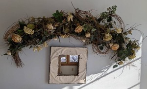 lot 16 image: Beautiful Wall Floral Arch Arrangement & Rustic Square Mirror