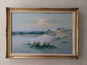 lot 7 image: Original Oil Painting by Antonio, Carolina Beach w Elegant Frame