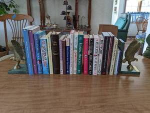 lot 68 image: Lot of Approximately 20 Books and a Pair of Stone Eagle Bookends
