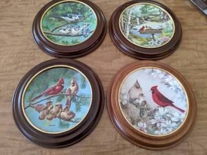 lot 29 image: Set of (4) Collectible Cardinal & Blue Jays Pates Morning Serenade by Lena Liu, The Singing Lesson by Joe Thornbrugh, Welcoming a New Day by Joe Thornbrugh, & Springtime Friends by Carol Decker