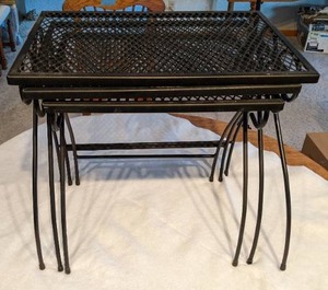 lot 20 image: Set of (3) Vintage Black Wrought Iron Nesting Tables