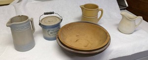 lot 78 image: Collection of Vintage Rustic Pitchers, Bowls and a Butter Crock