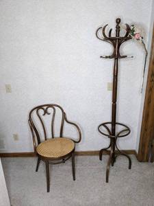 lot 85 image: Wood Chair and Tall CoatHat Rack