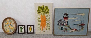 lot 53 image: Lot of 5 Vintage Embroidered Wall Decorations