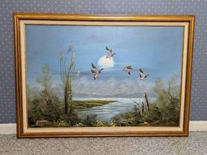 lot 3 image: Original Canvas Painting, Ducks in Flight