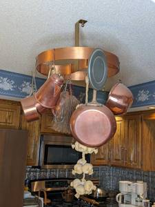 lot 155 image: Copper Cookware with Ceiling Rack