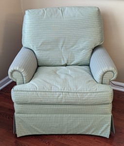 lot 35 image: Light Green Upholstered Chair by Hickory