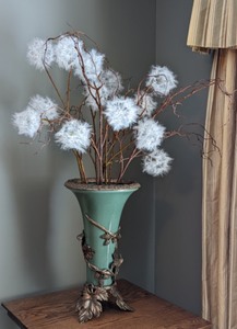 lot 43 image: Lovely Green Vase and Faux Floral Arrangement
