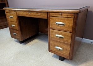 lot 61 image: Vintage Glass Topped Wood Desk