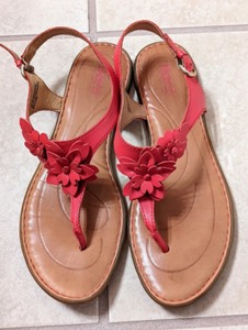lot 92 image: Born PinkRed Floral Leather Sandals