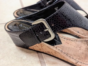 lot 93 image: Donald J Pliner Black Leather Wedge Sandals