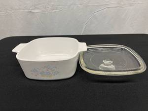 Rare Vintage Corning Ware Blue Ribbon Flower Basket A-2-B Casserole 2 Liter WITH Lid Pyrex - Excellent Condition - A Little Clear Tape Residue On The Side...