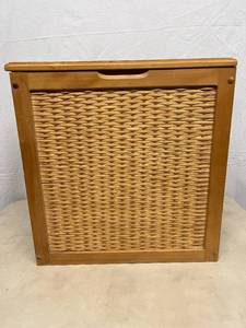 Vintage Sturdy Wood &amp Wicker Weave Laundry Hamper - Great Condition