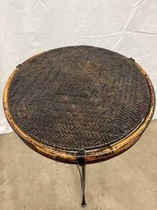 Boho Chic MCM Vintage Authentic Bamboo, Wicker &amp Iron Side Table Or Corner Plant Stand - Great Condition&nbsp