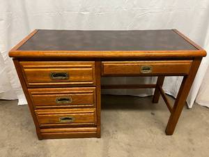 1960s Vintage High Quality Young &amp Hinkle Campaign Style Leather Top Solid Wood With Brass Pulls Writing Desk - Great Condition