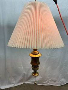 Vintage Stiffel Hanging Brass 2 Light With Accordion Shade - Great Working Condition&nbsp Shade Needs To Be Replaced As It Does Not Fit The Light Somehow...