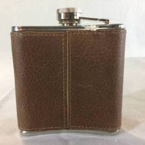 Western Style Leather &amp Silver Stainless Steel Liquor Drink Hip Or Boot Flask - Like New Condition