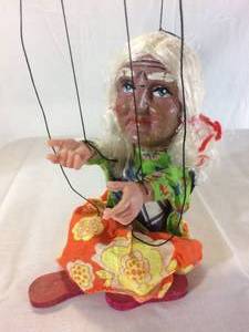 Vintage Mexican Abuela Grandma Wood Marionette String Puppet - One Foot Stamped With Mark - Great Condition