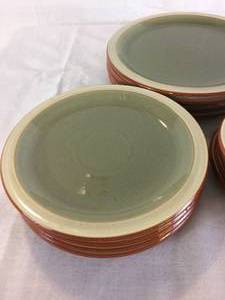 WOW New With Tags&nbspDenby Langley England Fire Green Cream Sage&nbspStoneware Discontinued 4 Dinner Plates, 4 SaladDessert Plates &amp 4 BreadButter Tea Plates -Set Of 12 Total