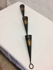 Fantastic Vintage Tall Federal Style Gold &amp Black Wall Hanging Metal Triple Wall Pockets - Great Condition
