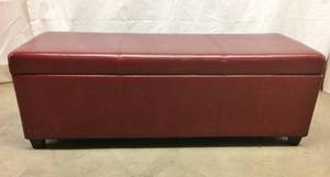 Terrific Burgundy Leather End Of Bed Seating Storage Bench With Flip Top Lid - Great Condition