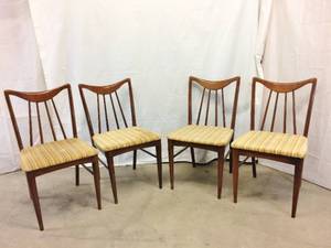 WOW Fantastic Retro Chic MCM Keller Furniture Danish Modern Styling Set of 4 Dina-Sett Wood Dining Chairs - Great Condition - Seat Upholstery Should Be Replaced