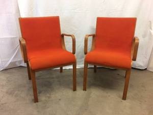 Super Nova Retro Cool MCM Contemporary Orange Upholstered Bentwood Frame Chairs - Excellent Condition