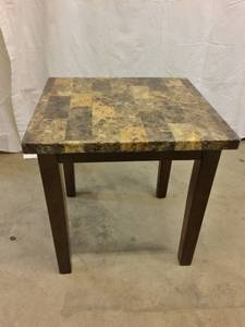 Ashley Furniture Square Faux Marble Top Wood End Table - Good Condition