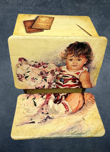 Beyond Darling &amp Beautiful Hand Painted Antique School Childs Learning Fold Up Seat&nbsp&amp Desk&nbsp- Signed By Artist - Enjoy The Lovely Child Painting But Just Look At That Cast Iron Scrollwork Too&nbsp Perfect For A Special Toddlers Room