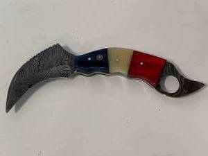 Custom Made Damascus Knife (Red White Blue) 8 �� Long