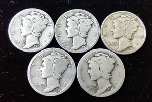 5 Mercury Dimes