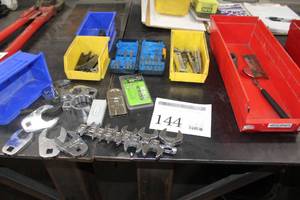 lot 144 image: Lot of  Hand Tools - Open End Wrench Head Set, Bits, Wrenches, Extension Mirror, Extensions