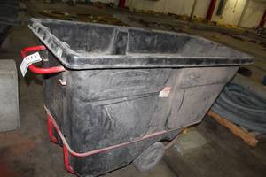 lot 416 image: Rubbermaid 1316 Commercial Plastic Towable Trainable Tilt Dump Cart 2100-lbs, 1-cu.yd.
