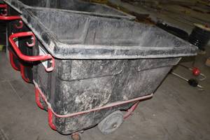 lot 419 image: Rubbermaid 1306 Commercial Plastic Towable Trainable Tilt Dump Cart 1400-lbs, 12-cu.yd.