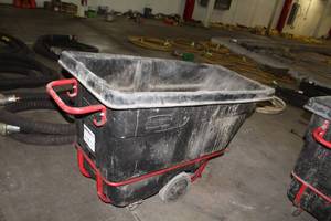 lot 418 image: Rubbermaid 1306 Commercial Plastic Towable Trainable Tilt Dump Cart 1400-lbs, 12-cu.yd.