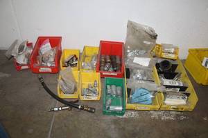 lot 599 image: Lot of  Hardware - 38 Ferrule, Clamps, Air Hose Section and Nozzle, 1 GavCoredSqPlg, Brass Connections, Square Washers, Misc. Hardware