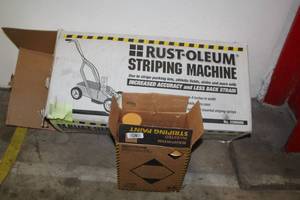 lot 611 image: Rust-oleum Paint Striping Machine, (4) Cans of Professional Inverted Striping Paint