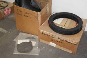 lot 618 image: Lot of  Assorted Gaskets - Kinney Oil Mist Eliminator, Vacuum Breaker Gasket, Rubber Sheet Gasket Material