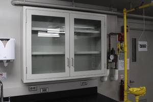 lot 1106 image: MetalGlass Wall Mount Cabinet 3-shelf2-door