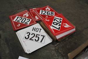 lot 1124 image: Flammable Warning Signs - 1202, 1267, 1268, HOT 3257