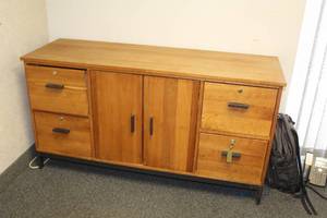 lot 1154 image: Wood Office Credenza, Keys 4-drawer2-door