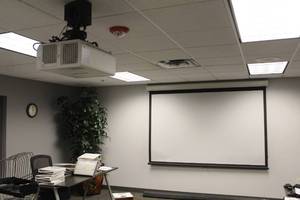 lot 1160 image: Panasonic Ceiling-Mount DLP Projector PT-DW53OU, Da-Lite Model C Projector Screen