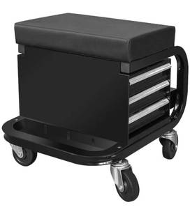 TORIN BIG RED Rolling Creeper GarageShop Seat Padded Mechanic Stool with 3-Drawer Tool Chest Storage, Black
