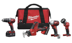 MILWAUKEE M18 18-Volt Lithium-Ion Cordless Combo Tool Kit (4-Tool) w(2) 3.0Ah Batteries, (1) Charger, (1) Tool Bag