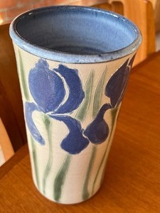lot 23 image: Beautiful Floral Motif Vase by Gills Rock Stoneware Pottery