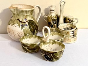 lot 64 image: Lovely Dishes by Olive Grove includes Pitcher and Bread Dipping Set
