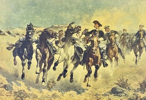 lot 102 image: Dismounted The 4th Troopers Moving Print by Frederic Remington
